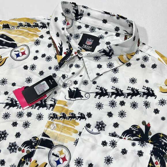 NFL Pittsburgh Steelers Men Hawaiian Christmas Winter Button Up Shirt Size Large - Picture 1 of 8